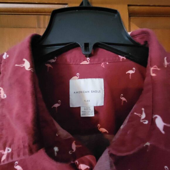 Men's Size Large American Eagle Casual Button Down with Flamingos - Picture 3 of 5